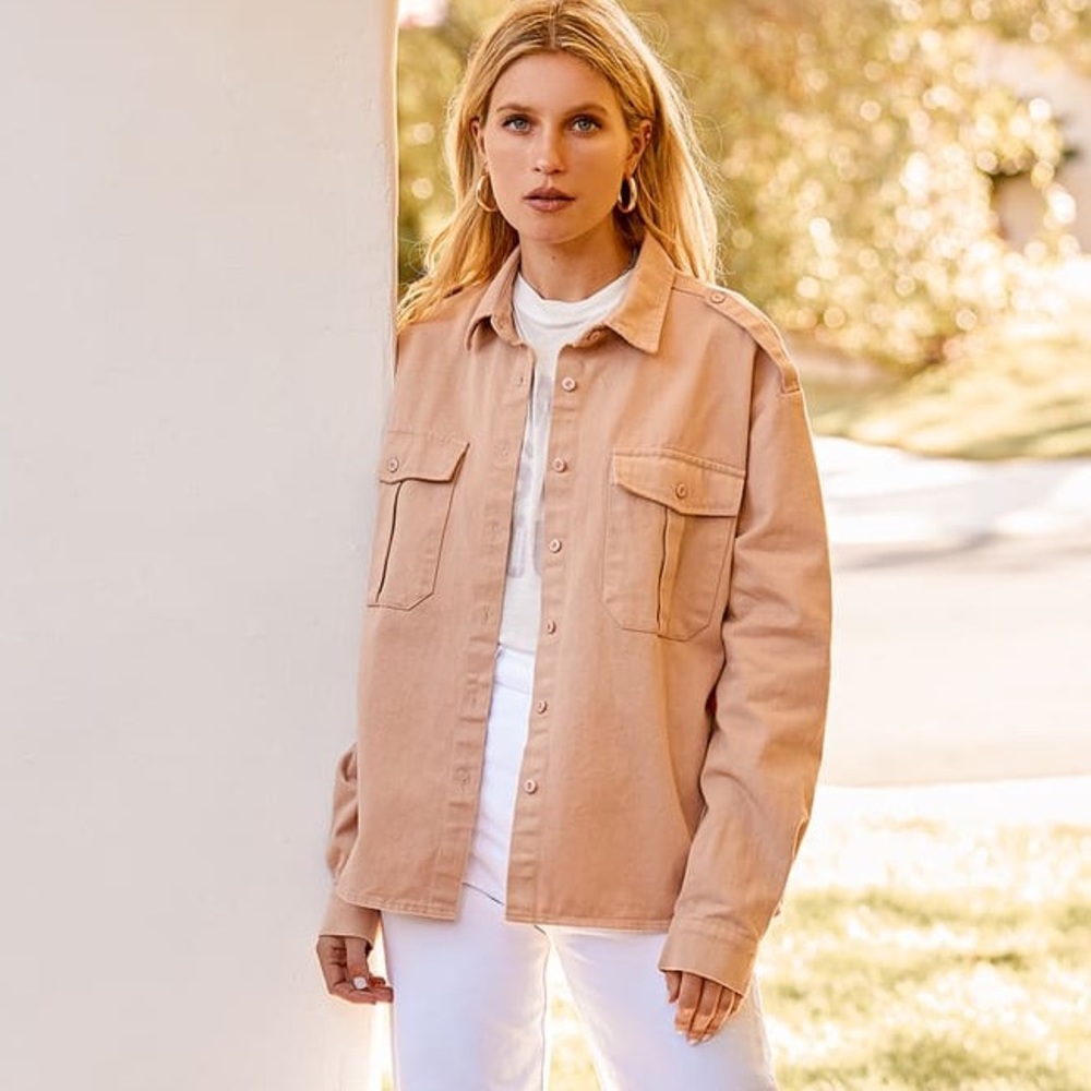 Lulus Tried and True Blush Long Sleeve Button-Up Top /Jacket Sz M